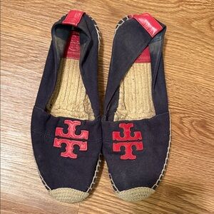 Tory Burch Black and Red Canvas Espadrilles